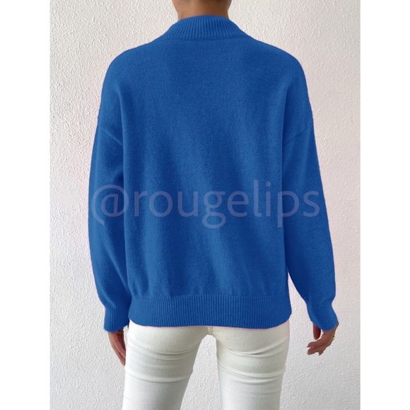 Blue Turtleneck Knit Pullover Sweater Long Sleeve - Picture 6 of 7